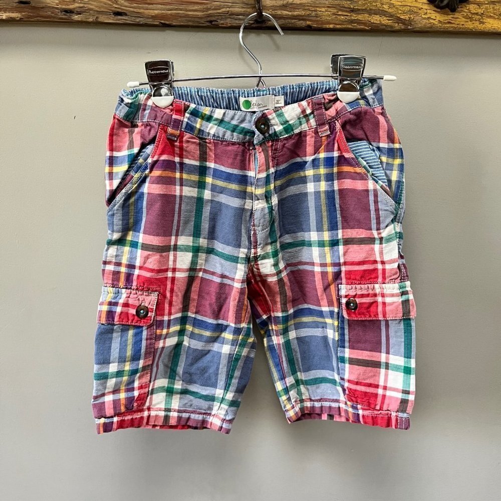Boden Boys Plaid Cargo Summer Shorts- Size 13Y